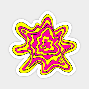 Trippy Topographic Wavy Contour Fluid Line Art Pink and Yellow Magnet