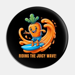 Surfing Carrot Adventure Illustration Pin