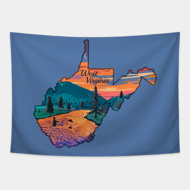 West Virginia Fly Fishing State River Sunset by TeeCreations Tapestry by TeeCreations