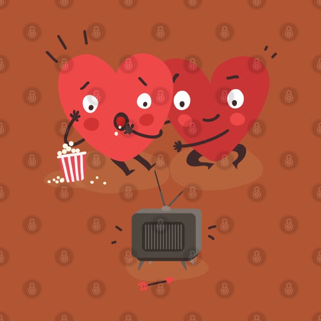 Two happy hearts watching TV together by Animatarka