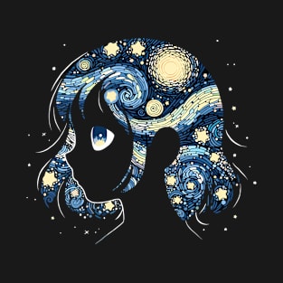 Starry Night Anime Girl T-Shirt Hoodie Shirt Tote Magnet Gift etc T-Shirt