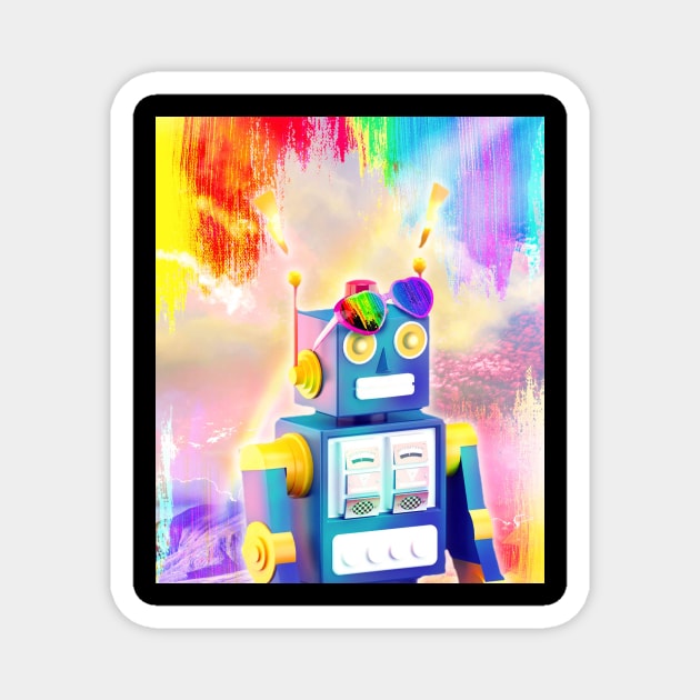 Rainbow Robot Wearing Love Heart Glasses Magnet by Random Galaxy