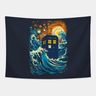 the great kanagawa wave and the tardis Tapestry