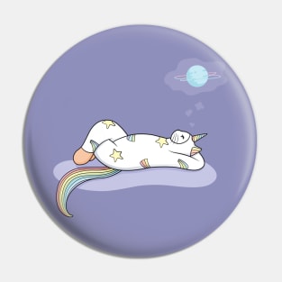 Weird Unicorn Cat dreaming of a vacation Pin