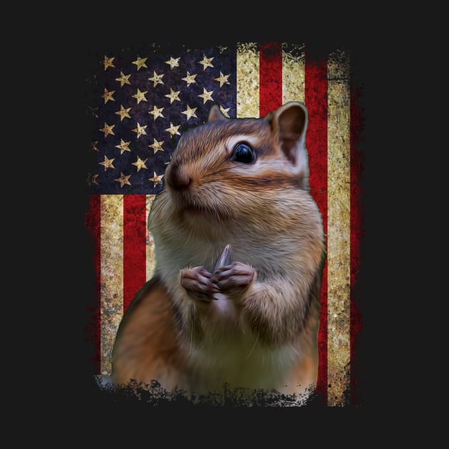 American Flag Chipmunk Whispers, Stylish Tee for Nature Lovers by Kevin Jones Art