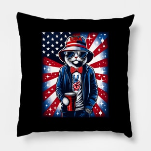 s Patriotic Usa Peace Cat 4Th Of July Pillow