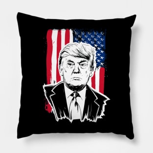 trump mugshot with american flag Pillow