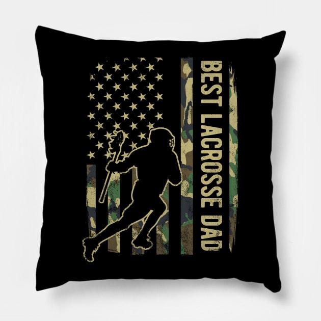 Lacrosse Dad Camouflage American Flag Fathers Day Gift Pillow by HCMGift