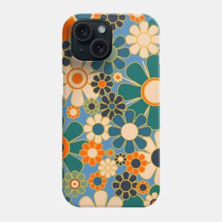 Retro Garden Gingham Flowers Vintage Aesthetic Floral Pattern Blue Orange Phone Case