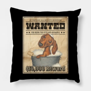 Funny Cute Doxie Dachshund Dog Wanted Poster Pillow