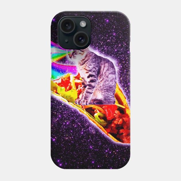 Rainbow Laser Eyes Galaxy Cat Riding Taco Phone Case by Random Galaxy