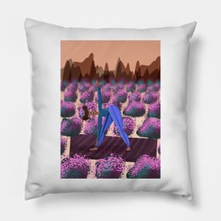 Yoga girl in a field of lavender - very peri Pillow