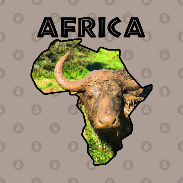 Africa Wildlife Map Muddy Buffalo Black Text by PathblazerStudios