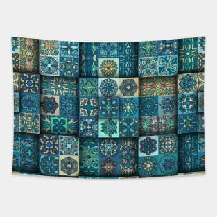 Vintage patchwork with floral mandala elements Tapestry