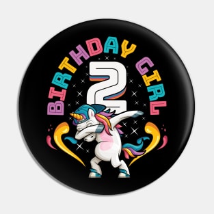 Dabbing Unicorn Birthday Girl 2 Year Old Pin