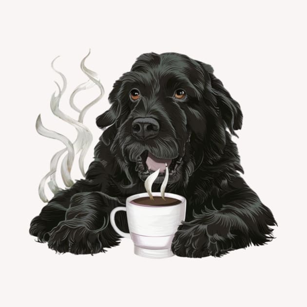 Lazy Black Dog Drinking Coffee by Simo_Print