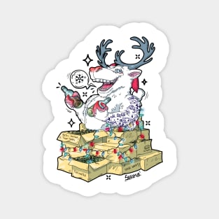 Oh deer drunk reindeer celebrating Christmas Magnet