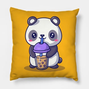 Cute Panda Drinking Milk Tea Boba Pillow