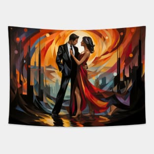 Romantic Couple Retro Abstract Colorful Painting Tapestry