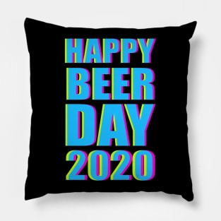Minimalist Happy Beer Day 2020 Neon Typography Pillow