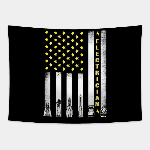 Patriotic Electrician American Flag Tapestry by captainmood