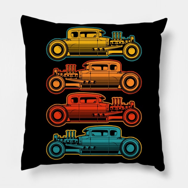 Vintage Colored Cars Hot Rods Pillow by RadStar