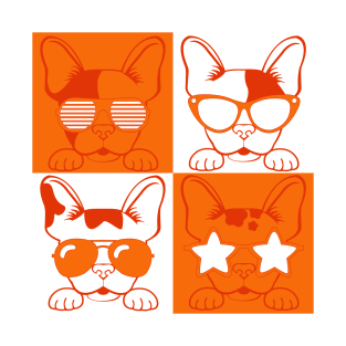 Frenchies with Glasses Orange T-Shirt