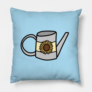 Cute Sunflower Decal on a Silver Watering Can Cartoon, made by EndlessEmporium Pillow