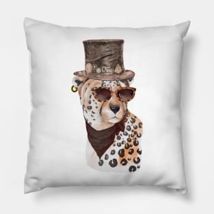 Big Cat with Spots Wearing Top Hat and Leopard Print Sunglasses Pillow