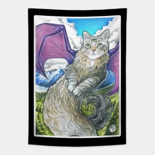 Dragon Cat -White Outlined Version Tapestry