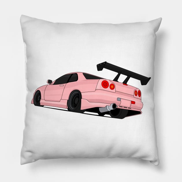 SKYLINE GTR R34 PINK Pillow by VENZ0LIC