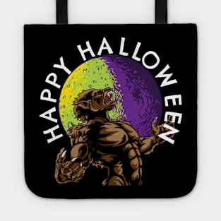 Happy Halloween Werewolf Howling in Full Moon Tote