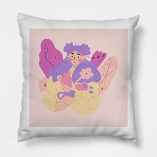 Cute girl with flowers Pillow