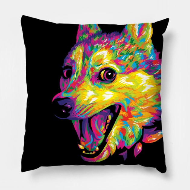 Pun Dog Meme Rainbow Painting Pillow by polliadesign