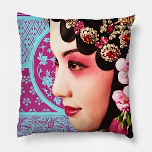 Chinese Opera Star Blue with Blush Pink Traditional Pattern- Hong Kong Retro Pillow