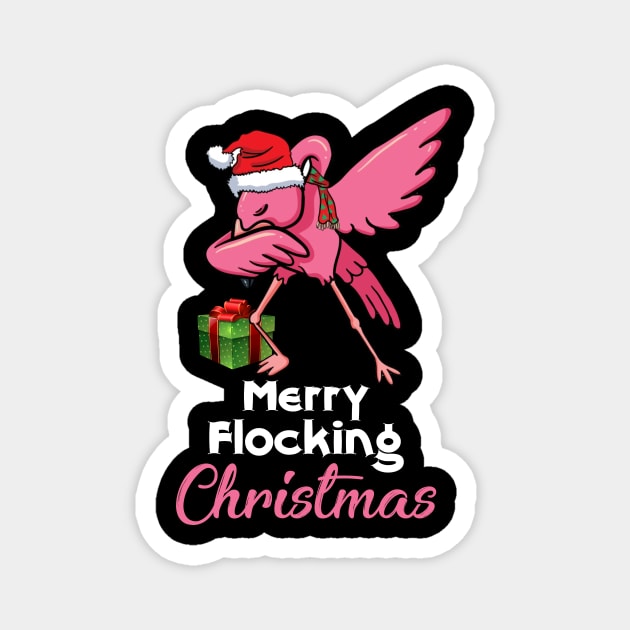 Funny Flamingo Dabbing Merry Flocking Christmas Gift Magnet by ROMANSAVINRST