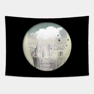 Raining in New York City Double Exposure Tapestry