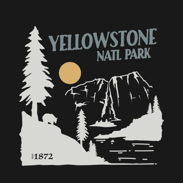 Yellowstone Waterfall Bear National Park Retro Vintage Design Gift by Terrybogard97