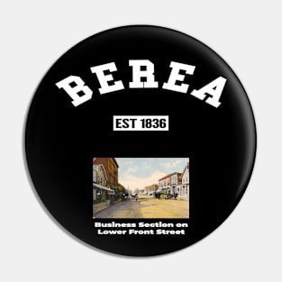 🏹 Berea Ohio USA Strong, Vintage Downtown Photo, City Pride Pin