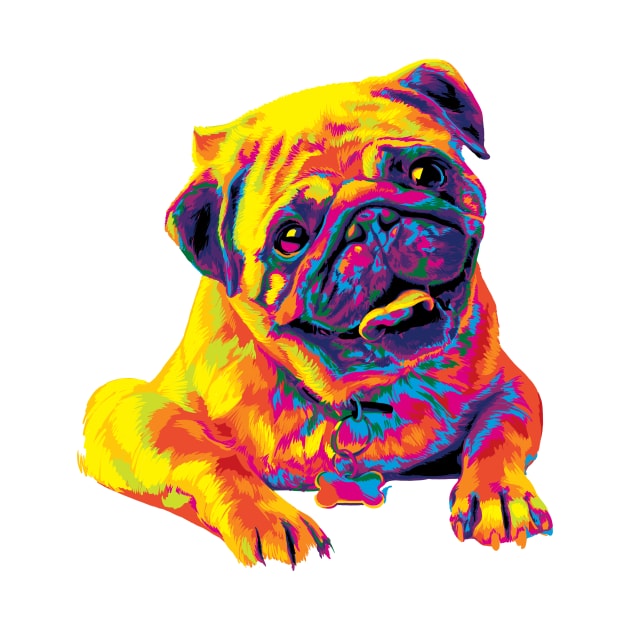 Rainbow Pug Smiling Painting by polliadesign