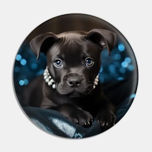 Black Staffy With Pearls Pin