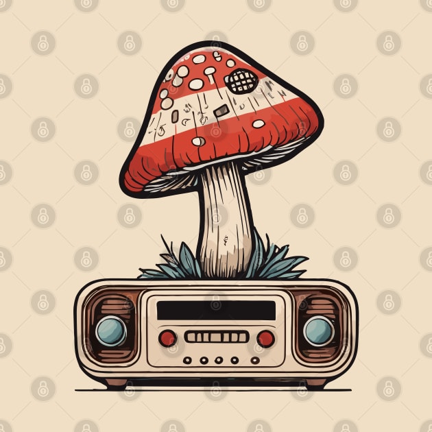 Vintage Radio And Red Muchroom by GreenSpaceMerch