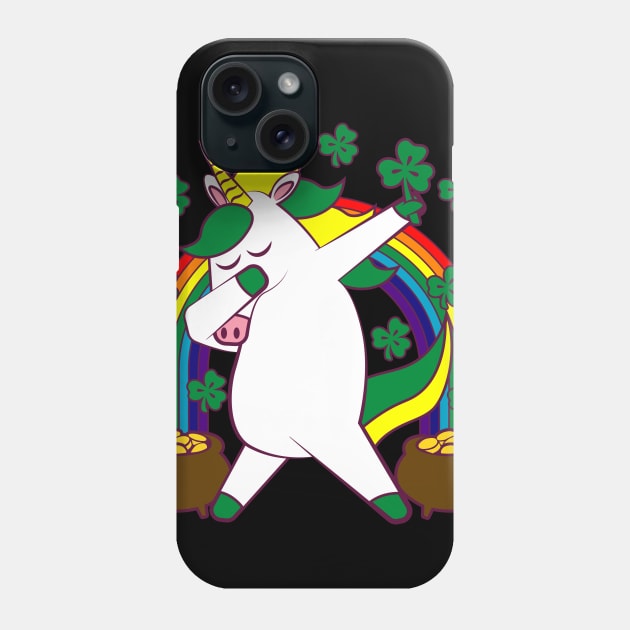 Dabbing St Patricks Day Unicorn Shamrock Rainbow Phone Case by QQdesigns