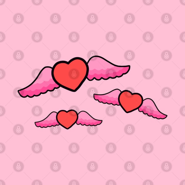 Valentines Day Flying Love Hearts With Wings by Artmmey