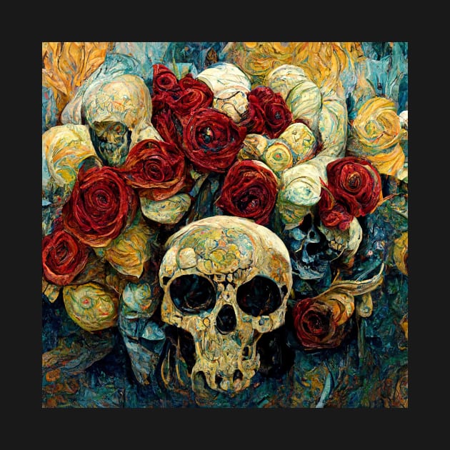 Roses and skull oil paint style art design by colorbyte