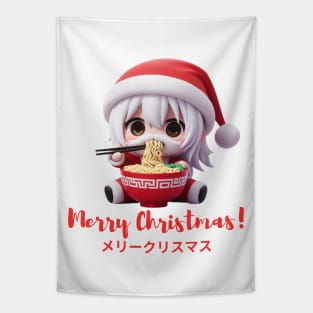 Chibi Kawaii Santa Claus Eating Ramen Noodles Tapestry