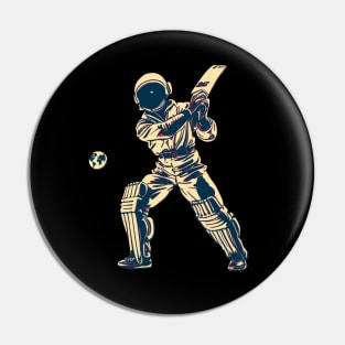 Astronaut Playing Cricket Pin