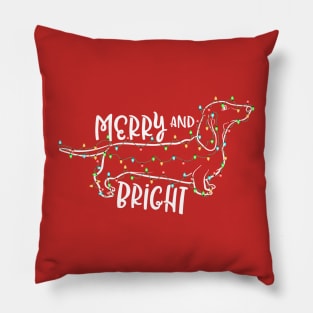 Merry and Bright Christmas Dachshund Pillow