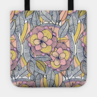 Pink and Peach Linework Floral Pattern Tote