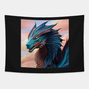 Intricate Copper and Blue Scaled Dragon Tapestry